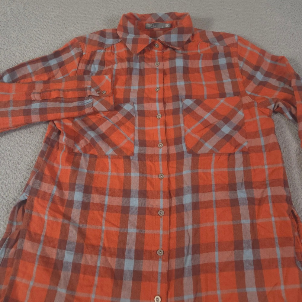 Prana Top Womens S Multi Beezly Flannel Shirt Organic Cotton Plaid Button Down